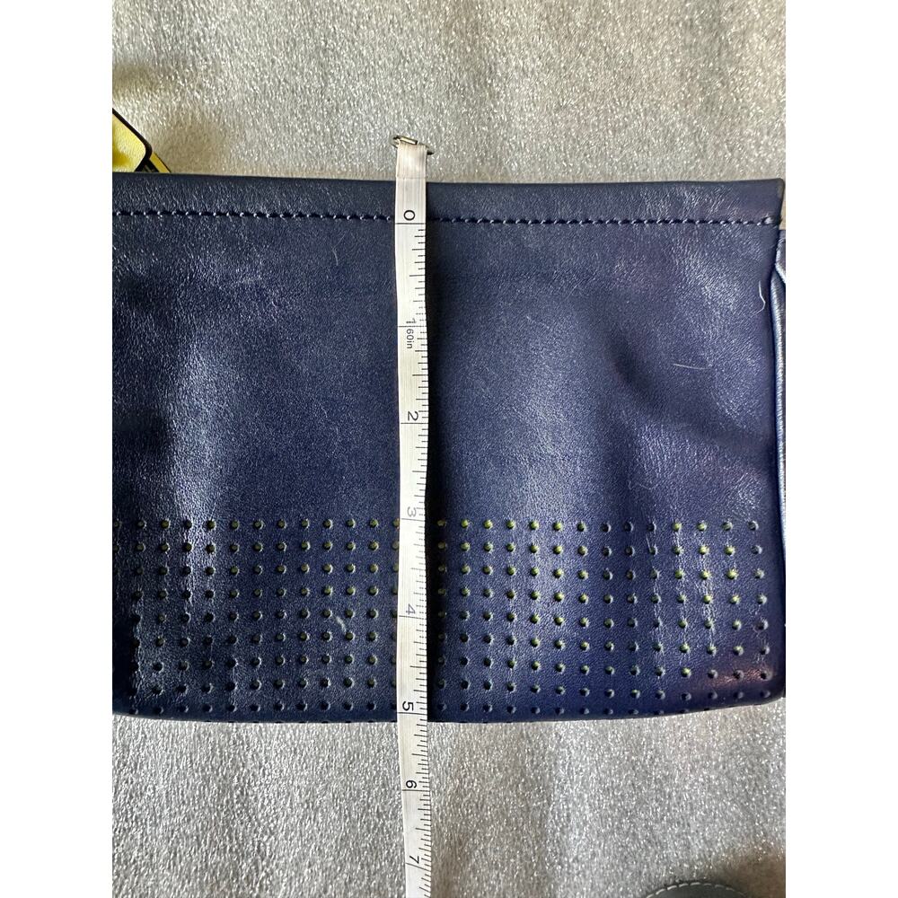 Coach Legacy Navy Bright Neon Yellow Perforated Leather Wristlet Clutch Zip - Picture 7 of 7